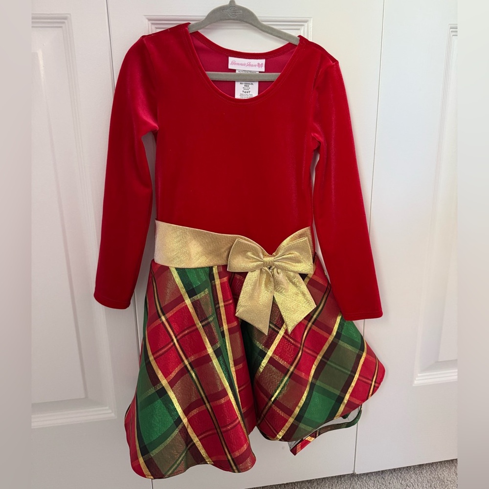 Bonnie Jean Red and Gold Plaid Kids Christmas Dress